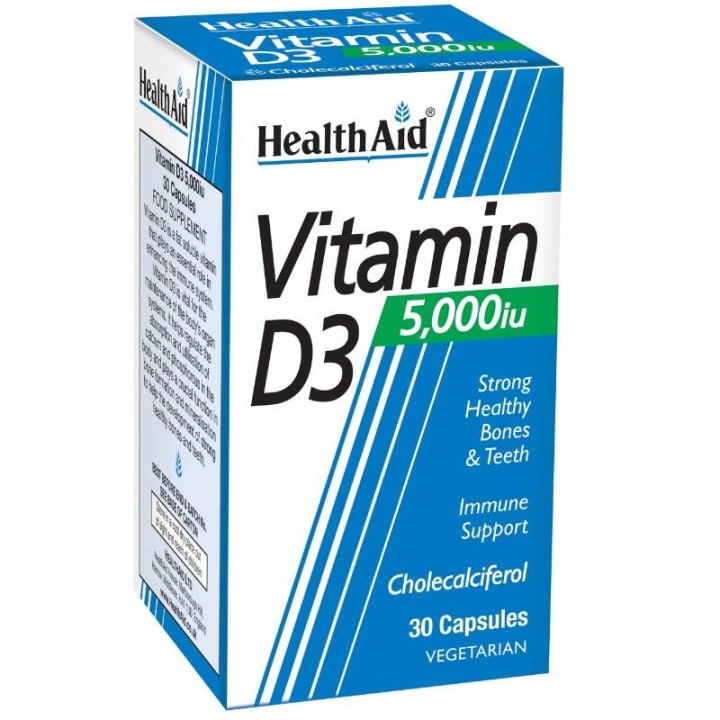 Health Aid Vitamin D3 5000Iu For Strong Healthy Bones & Teeth 30 Capsules