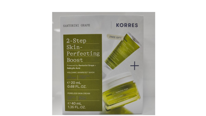 Korres Santorini Grape 2 Step Skin Perfecting Boost Promo With Poreless Skin Moisturizing Cream Care Gel Light Texture For Pore Tightening 40Ml & Gift Skinreset Volcanic Cleansing Mask 20Ml