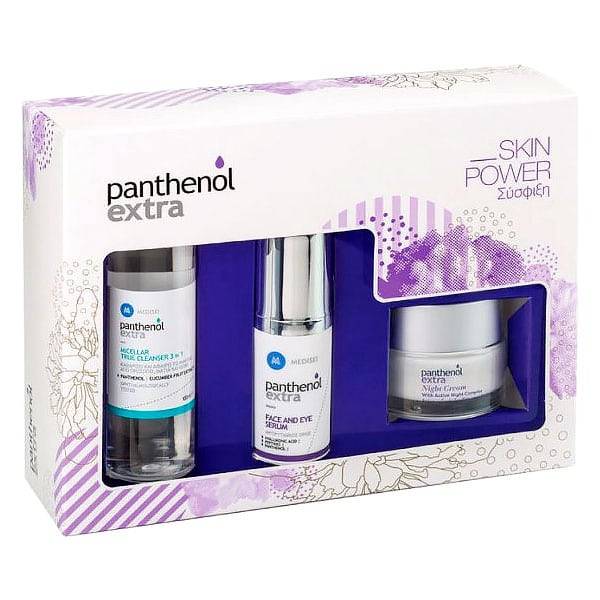 Panthenol Extra Skin Power Set Includes Night Cream 50ml + Face & Eye Serum 30ml + Micellar True Cleanser 3In1 100ml