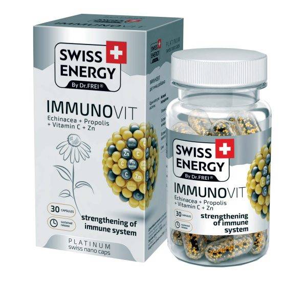 Swiss Energy Immunovit Echinacea + Propolis + Vitamin C + Zn 30 Capsules