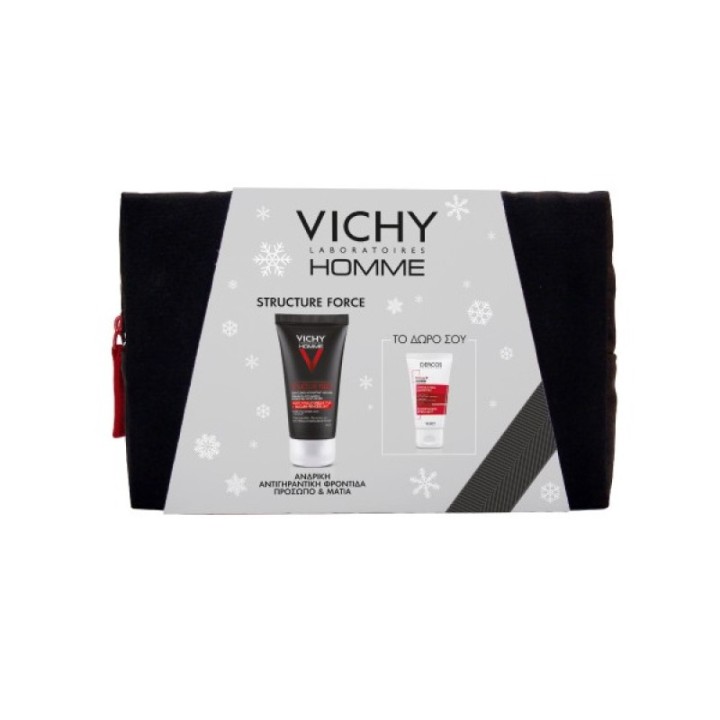 Vichy Homme Structure Force Anti-Aging Care For Men - 50Ml & Free Dercos Energy + Energizing Shampoo - 50Ml & Practical Toiletry Bag
