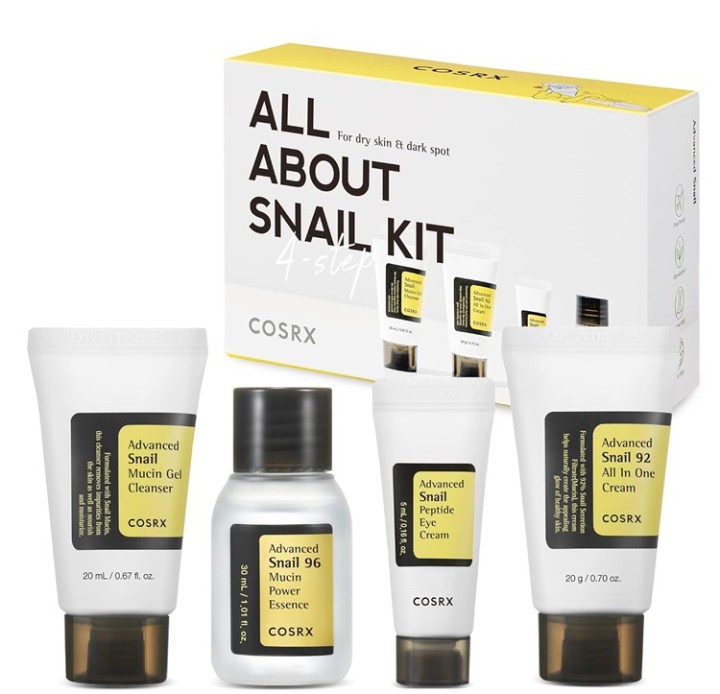 Cosrx All About Snail Mucin Korean Skin Care Set, Travel Size Gift With Snail Mucin Face Wash 20Ml , Serum 20G , Moisturizer 30Ml & Eye Cream 5Ml, Rejuvenating Kit