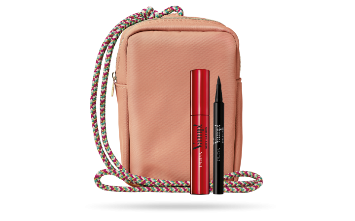 Pupa Kit Vamp! Crossbody Phone Bag Beige Sexy Lashes Mascara & Stylo Liner