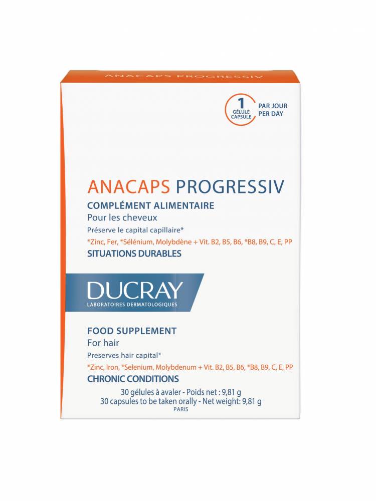 Ducray Anacaps Progressiv Food Supplement That Promotes Hair Longevity In Chronic Situtation 30 Capsules