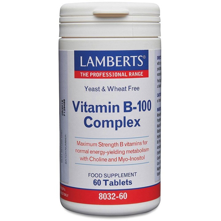 Lamberts Vitamin B-100 Complex High Potency B Vitamins With Choline & Inositol 60 Tablets