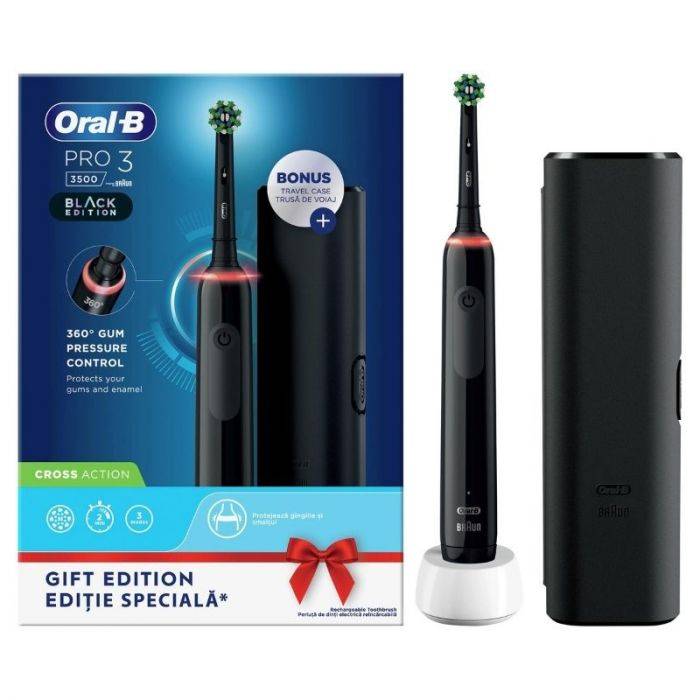 Braun Oral·B Pro3 3500 Cross Action Black (+Gift Travel Case)
