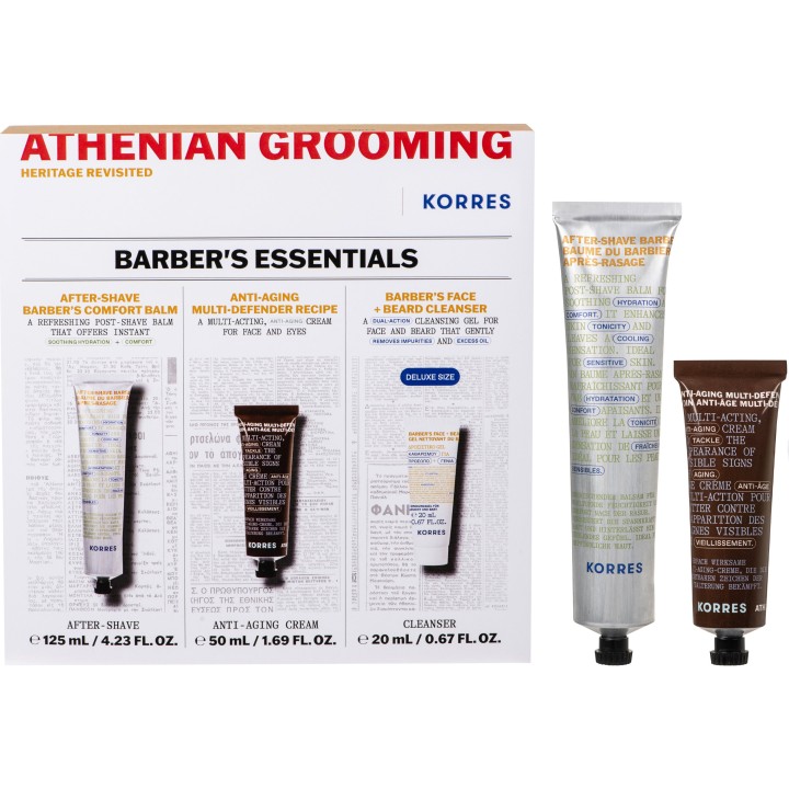 Korres Promo Athenian Grooming - After-Shave Barber's Comfort Balm 125ml & Anti-Aging Multi-Defender Recipe 50ml & Barber's Face & Beard Cleanser 20ml