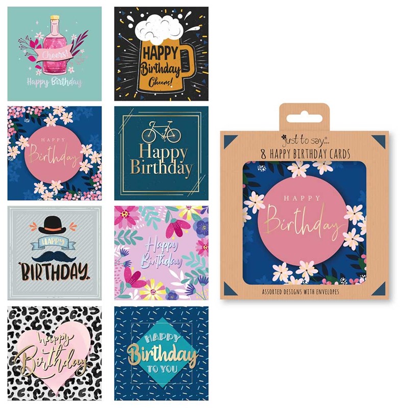 Floral Happy Birthday Cards X8