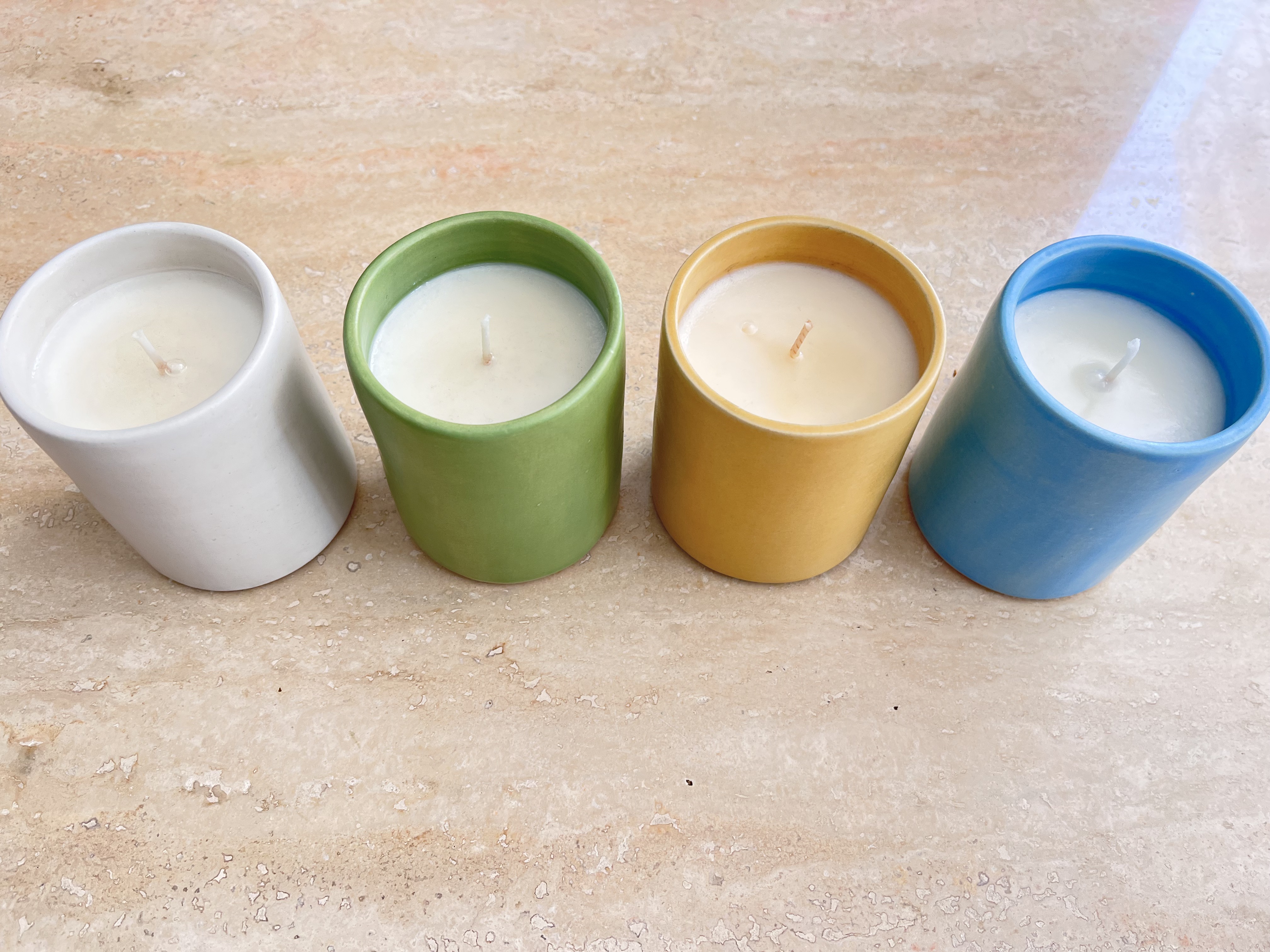 Set of Bespoke Ceramic Candle 220gr (Soy Wax) - (Blue + Yellow + Green + White)