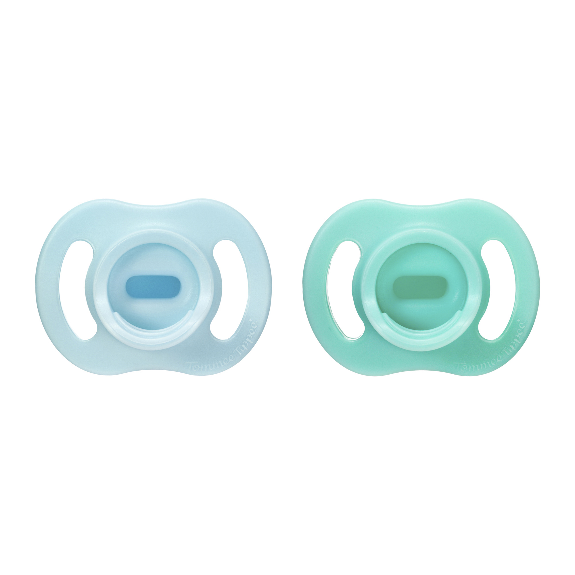 TT ULTRALIGHT SILICONE SOOTHERS 0-6MONTHS  X2  BLUE /GREEN