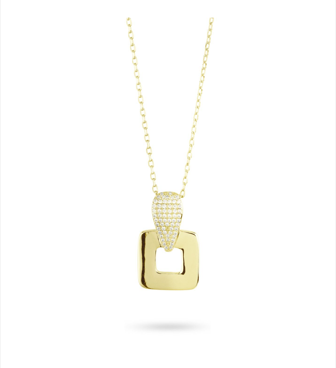 Collana in argento placcato oro giallo con pendente quadrato
