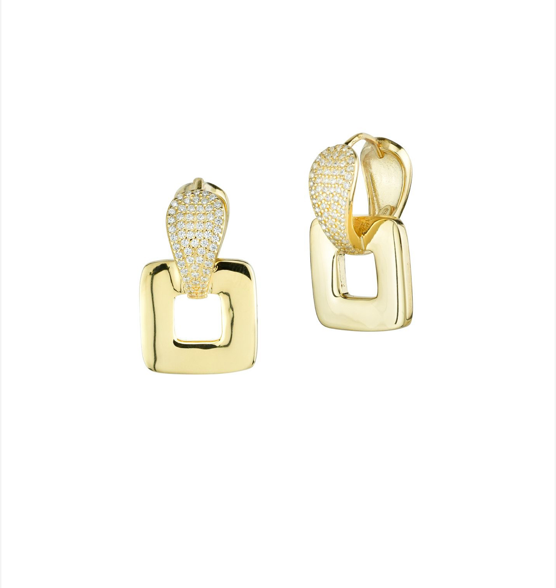Earrings gold plated silver square