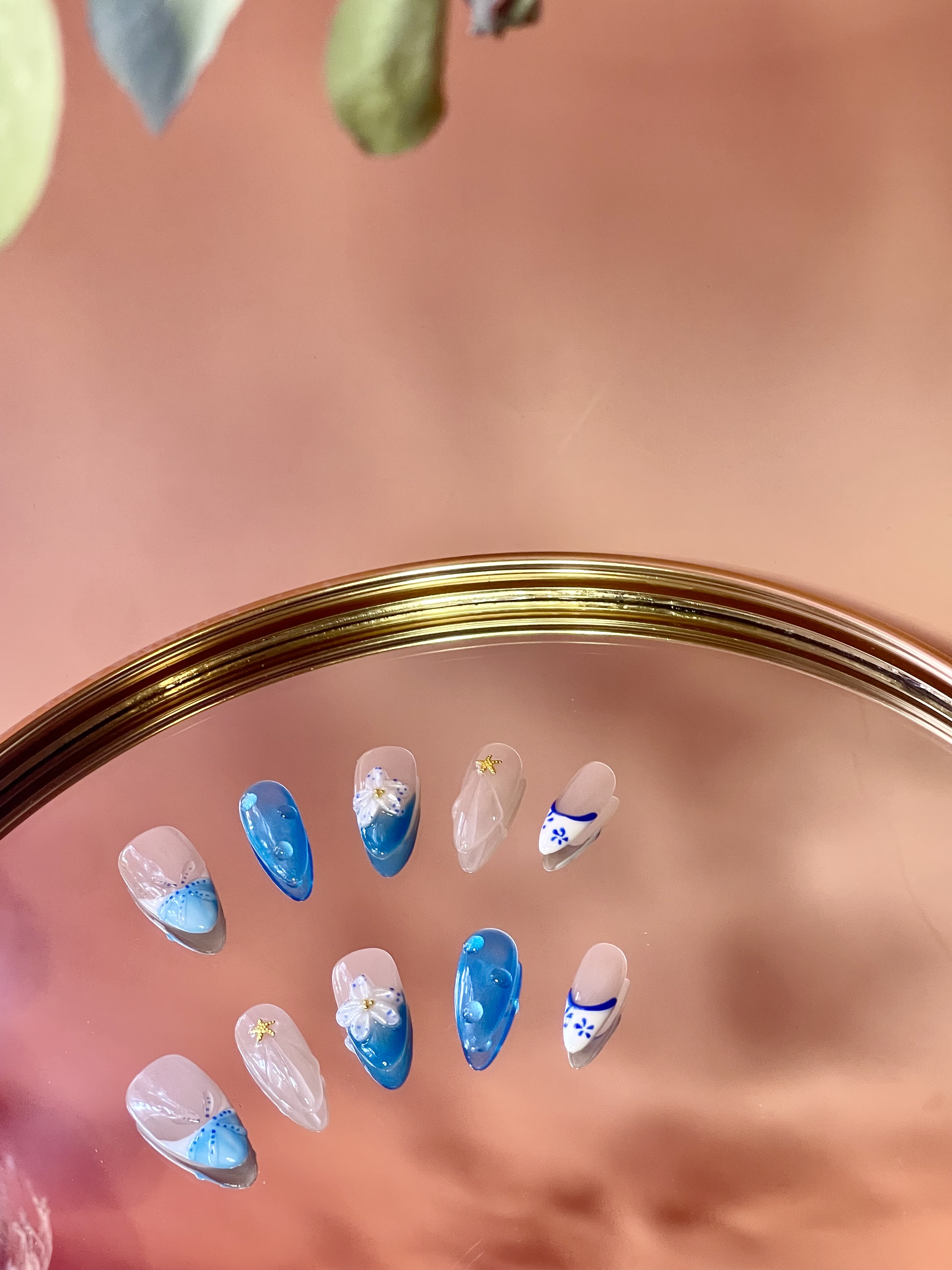 Azure Whisper  Ocean Blue Jelly Press-On Nails Size  L