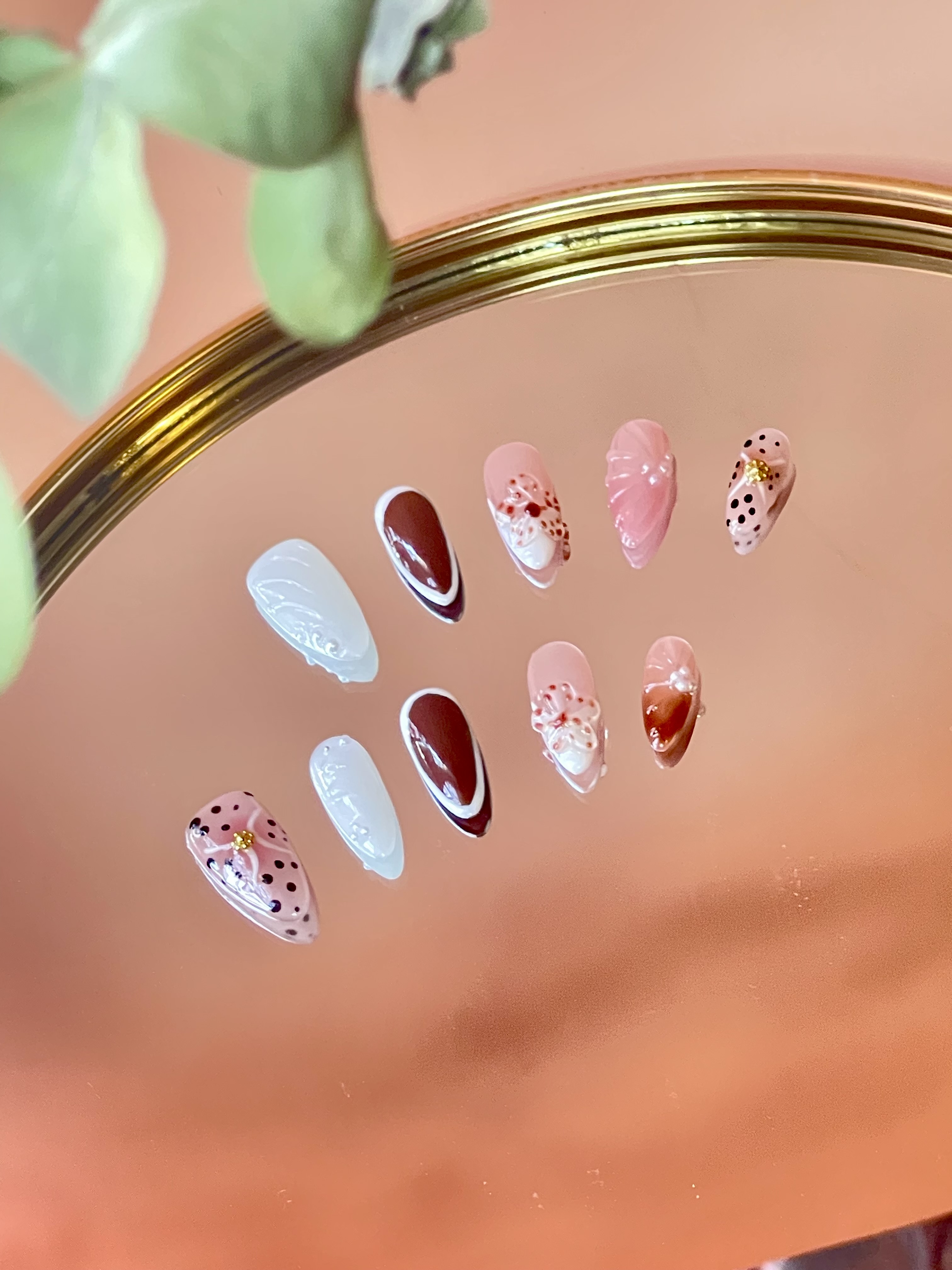 Spice & Dots Press-On Nails  Almond Shape, Medium Length Size  L