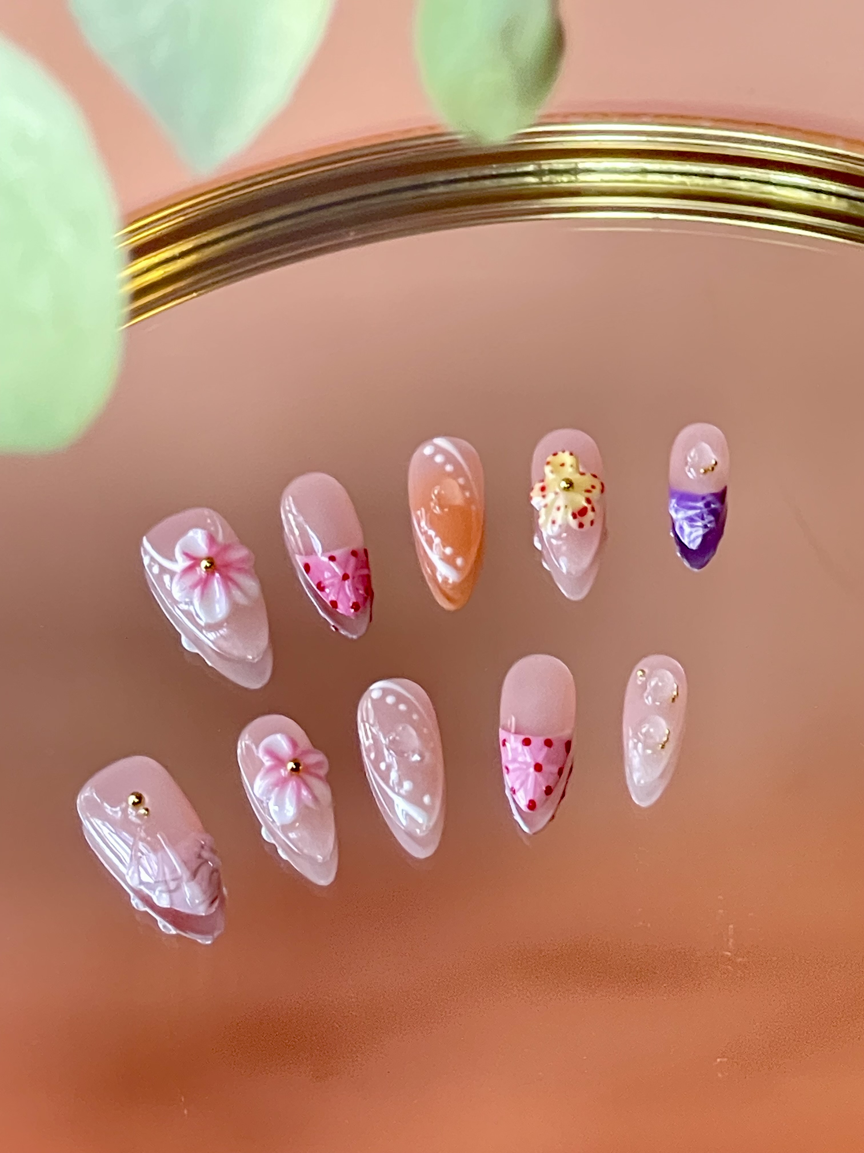 Candy Bloom Press-On Nails – Almond Shape, Medium Length, Size L