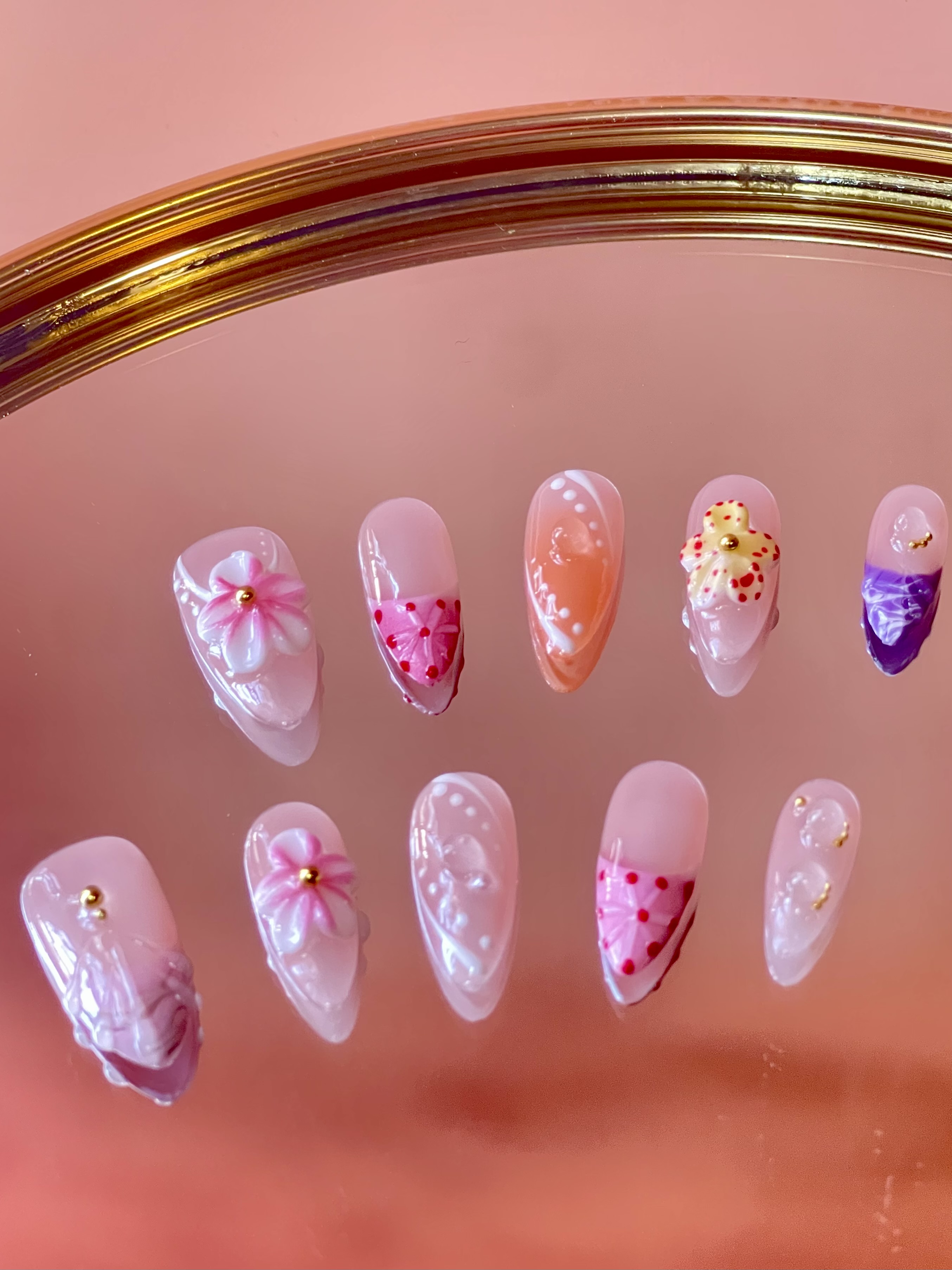 Candy Bloom Press-On Nails – Almond Shape, Medium Length, Size S