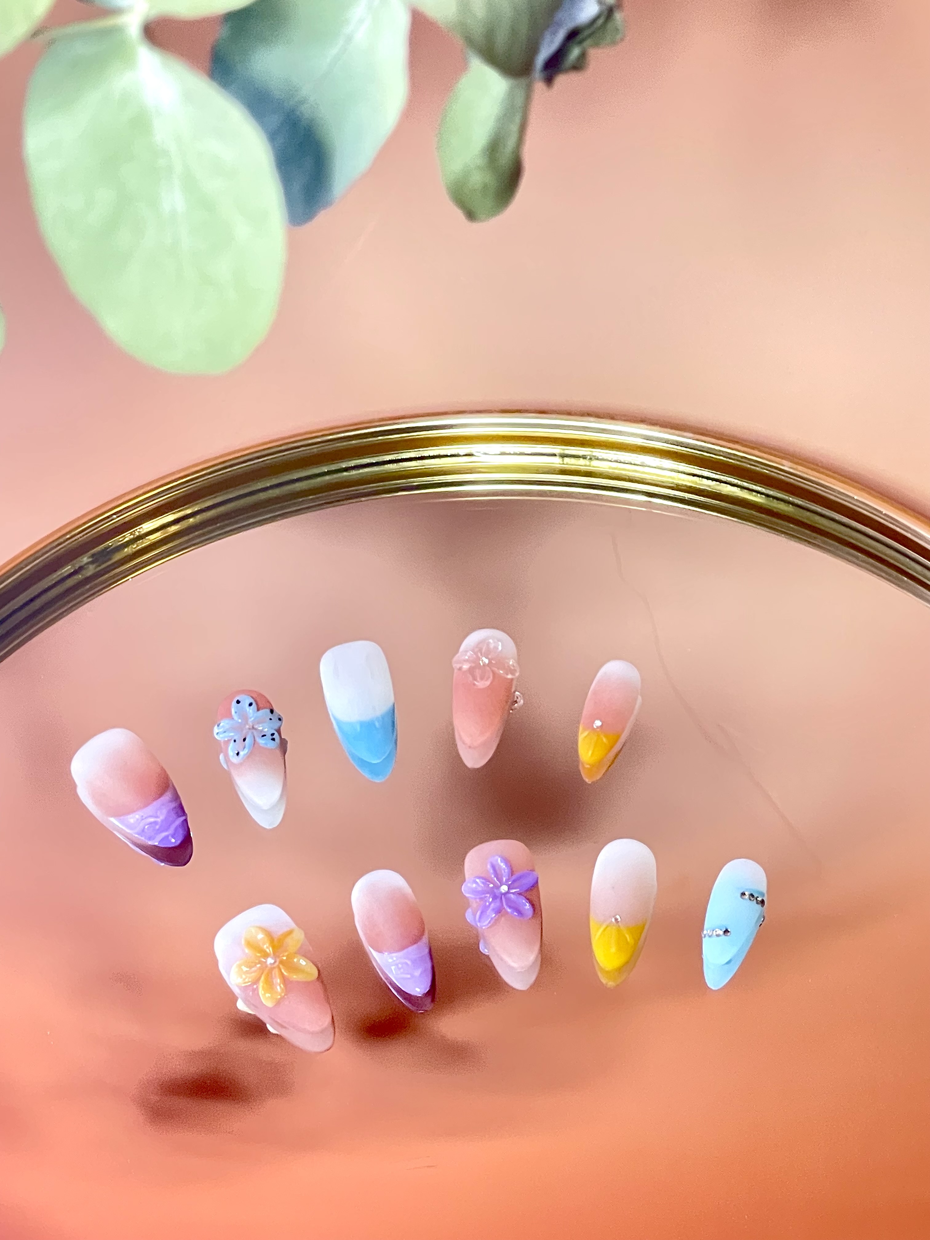 Sunset Sorbet Bloom – 3D Floral Ombre Press-On Nails| Size M