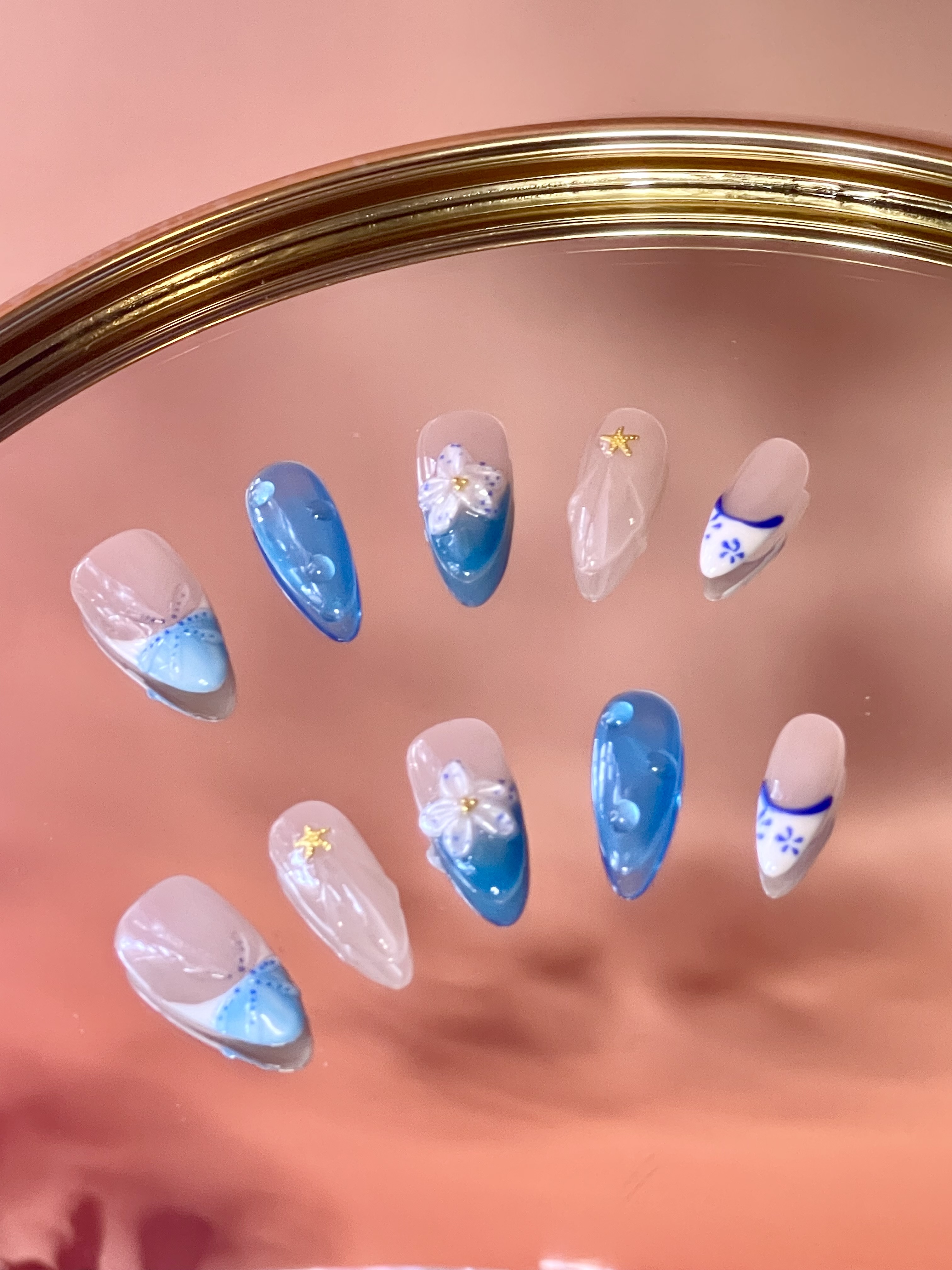 Azure Whisper – Ocean Blue Jelly Press-On Nails| Size S