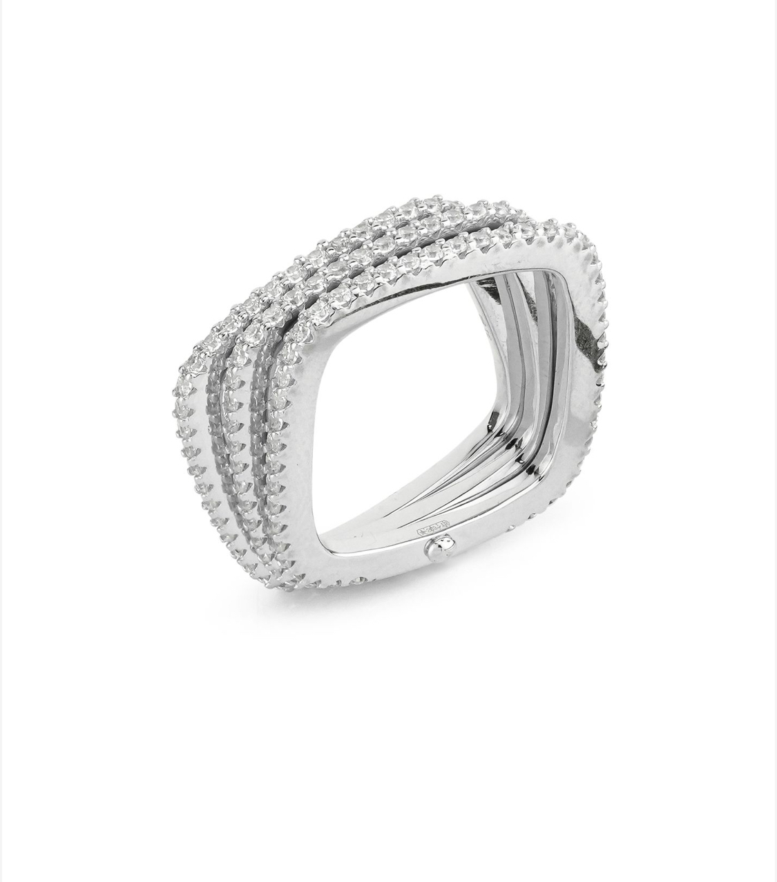 Silver 3 square  bundle rings with zirconia