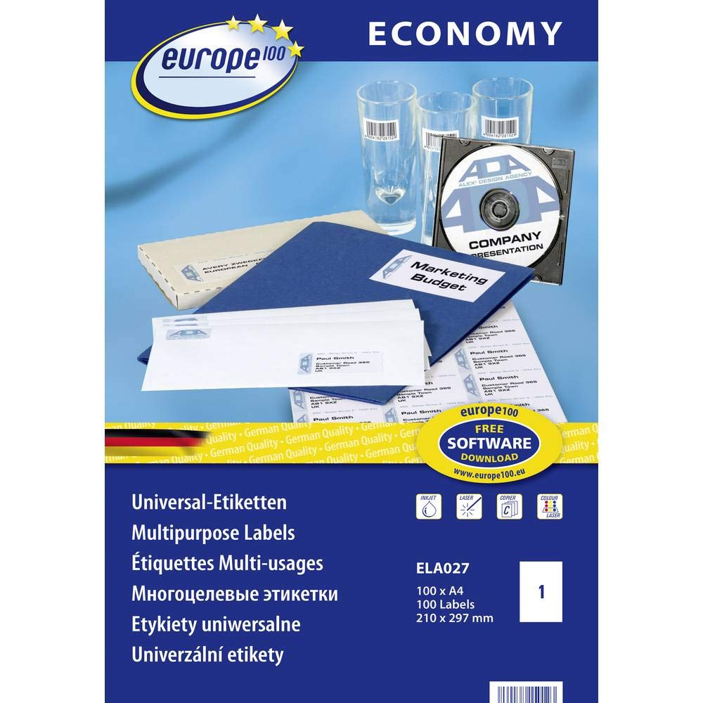 Avery Zweckform Economy/Avery Labels 210x297mm ELA027 – full-sheet adhesive labels, ideal for signage or large shipping labels