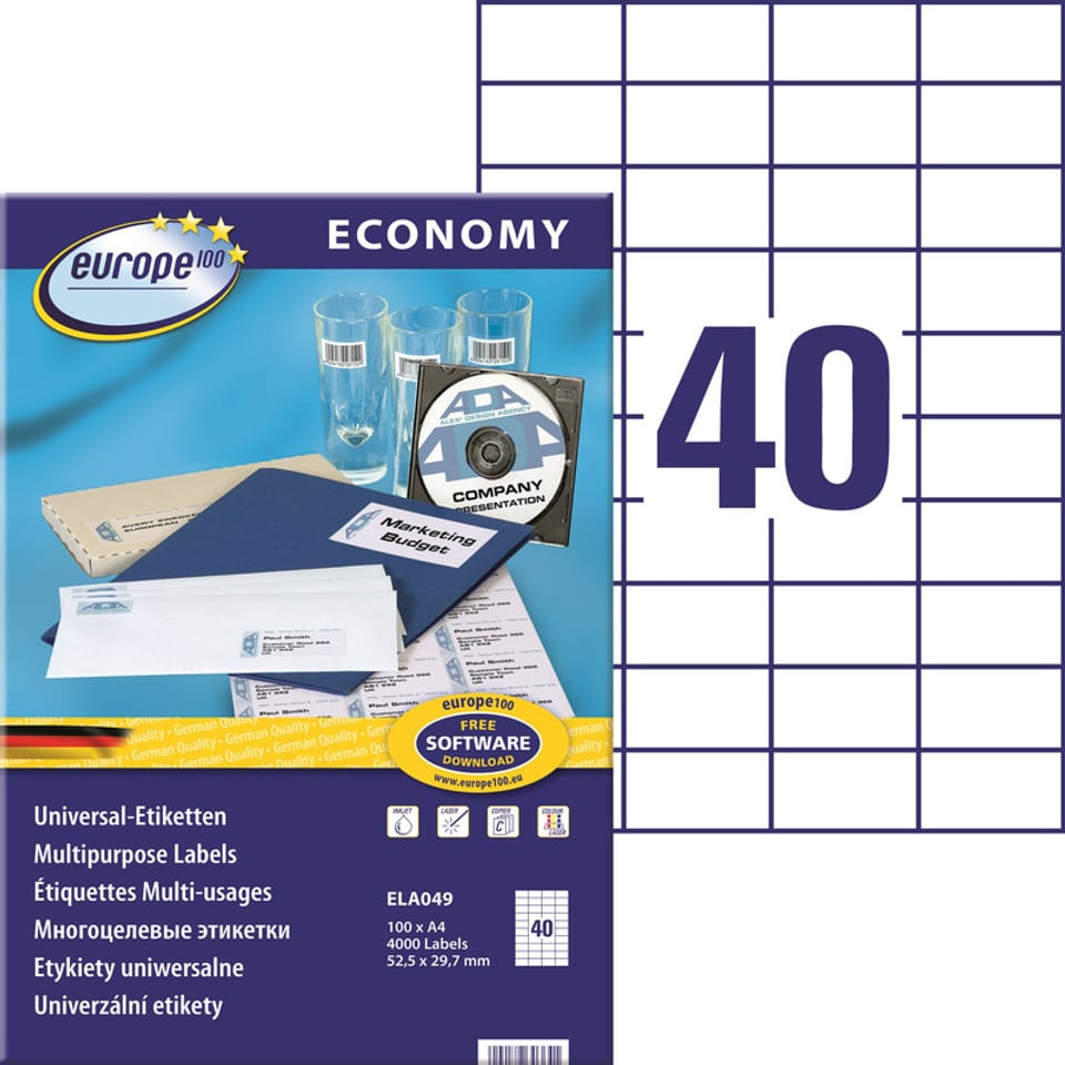 Avery Zweckform Economy/Avery Labels 52.5x29.7mm ELA049 – adhesive labels for organizing and filing, A4 format