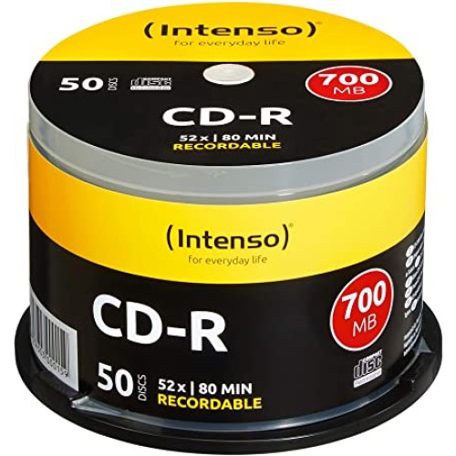 Intenso CD-R 700 MB Cake Box 50 blank recordable CDs 52x speed spindle of 50