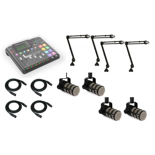 Rode Rodecaster Pro II Podcasting Bundle X4 full podcasting setup with 4 mics