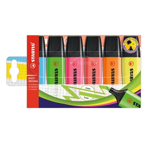 Stabilo Boss Hi-Lite 6 pcs – fluorescent highlighters, assorted colors