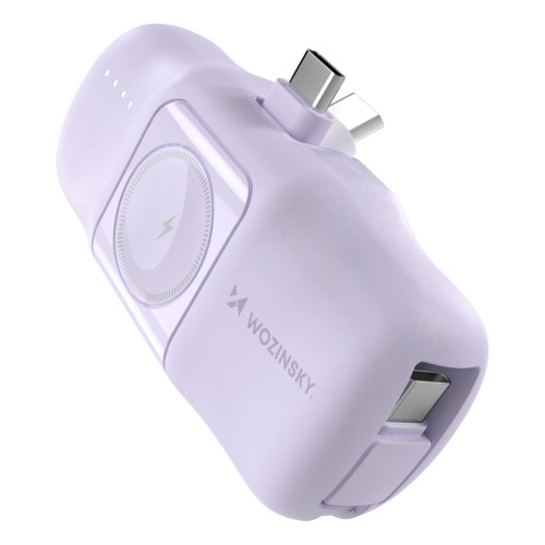 Wozinsky Wf16-Ycs 5000Mah 15W Usb-C Mini Power Bank With Built-In Usb-C Cable And Apple Watch Charger - Purple