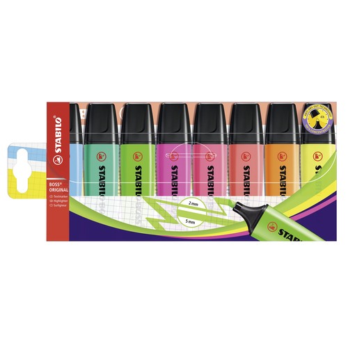 Stabilo Boss Hi-Lite 8 pcs – fluorescent highlighters, assorted colors