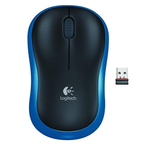Logitech Mouse Wireless M185 Black/Blue (910-002236) compact wireless mouse with nano receiver and black/blue finish