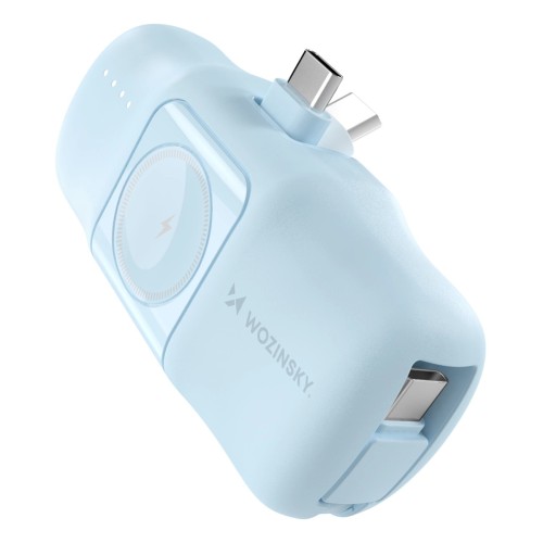 Wozinsky Wf16-Ycs 5000Mah 15W Usb-C Mini Power Bank With Built-In Usb-C Cable And Apple Watch Charger - Blue