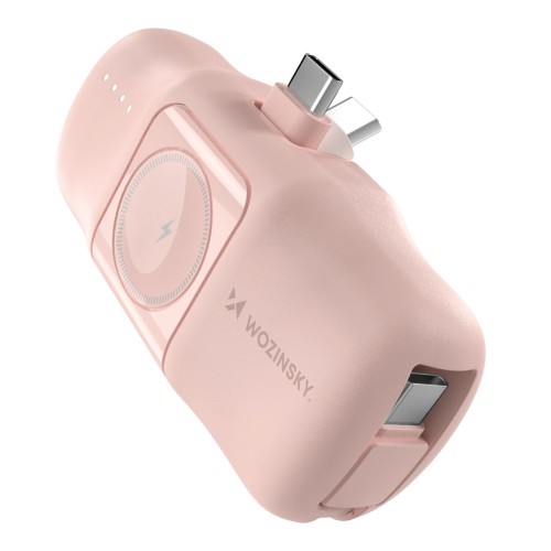 Wozinsky Wf16-Ycs 5000Mah 15W Usb-C Mini Power Bank With Built-In Usb-C Cable And Apple Watch Charger - Pink