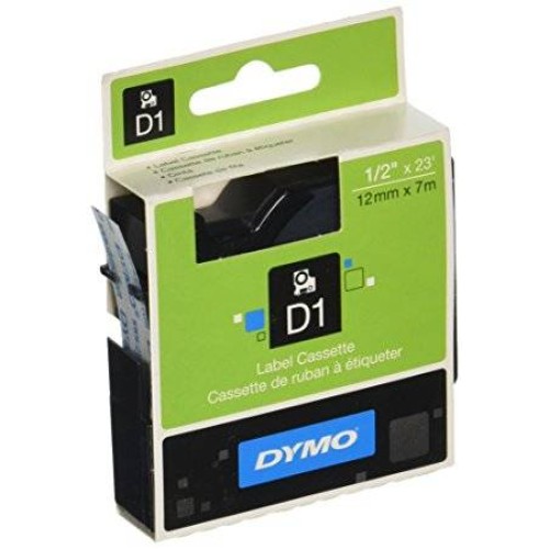 Dymo Tape 12mm Black on Clear 45010 – strong adhesive label tape, black print on transparent base