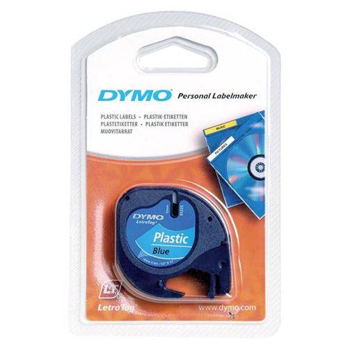 Dymo Tape for LetraTag 12mm x 4m Black on Blue 91205 / S0721650 – blue tape with black print for color-coded labeling