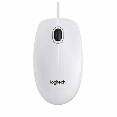 Logitech Mouse White B100 (910-003360) wired USB optical mouse with ambidextrous design and white finish