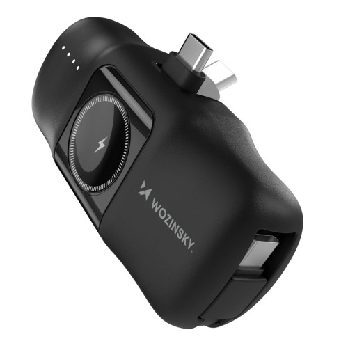 Wozinsky Wf16-Ycs 5000Mah 15W Usb-C Mini Power Bank With Built-In Usb-C Cable And Apple Watch Charger - Black