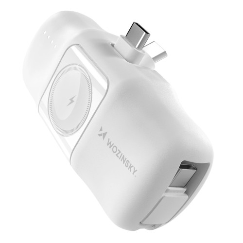 Wozinsky Wf16-Ycs 5000Mah 15W Usb-C Mini Power Bank With Built-In Usb-C Cable And Apple Watch Charger - White