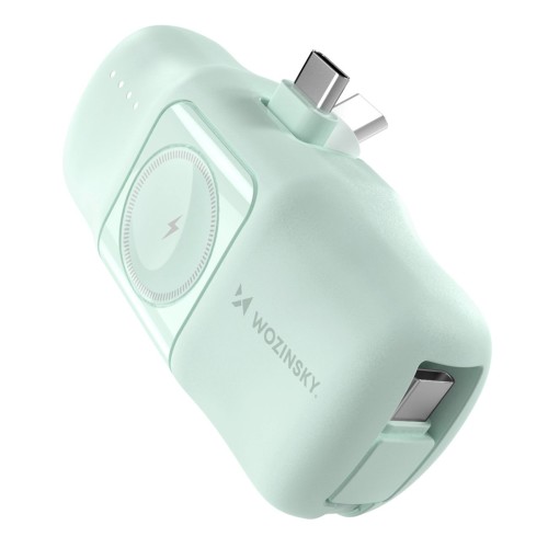 Wozinsky Wf16-Ycs 5000Mah 15W Usb-C Mini Power Bank With Built-In Usb-C Cable And Apple Watch Charger - Green