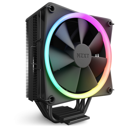 NZXT T120 RGB Black 120 mm CPU cooler with RGB fan, 4 copper heat‑pipes direct contact, fluid dynamic bearing, 500–1 800 RPM, 13.9–50.2 CFM