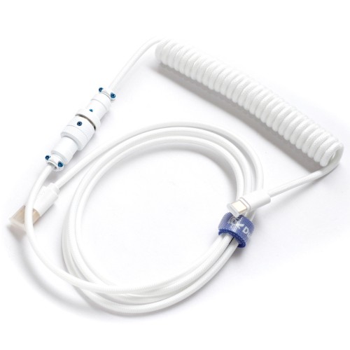 Ducky Premicord Pure White Edition – premium detachable USB-C cable, coiled design, pure white finish for custom mechanical keyboards