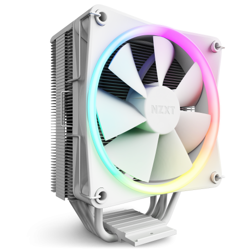 NZXT T120 RGB White 120 mm CPU cooler with RGB fan, 4 copper heat‑pipes direct contact, fluid dynamic bearing, 500–1 800 RPM, 13.9–50.2 CFM