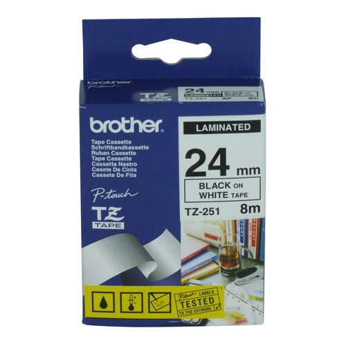 Brother Compatible 24 Millimeter Black on White Label Tape Tz-251 – black on white label tape, 24mm
