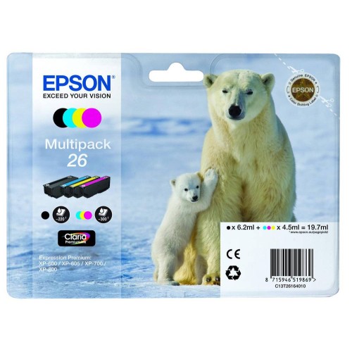 Epson Ink Cartridge 26 Multi Pack (B/C/M/Y) – multi-color ink pack for Expression Premium