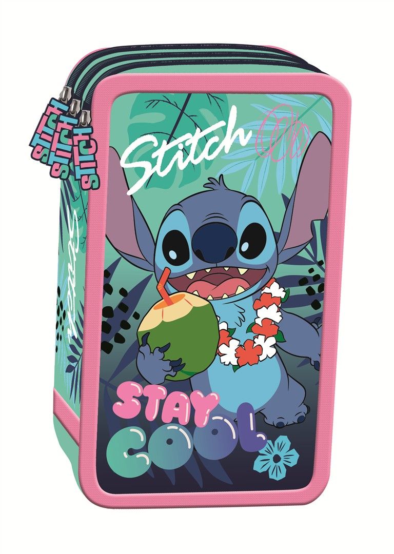 "Triple pencil case with equipment  Stay Cool LILO & STITCH"