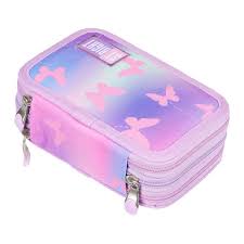 "Triple pencil case with equipment  PINK BUTTERFLIES"