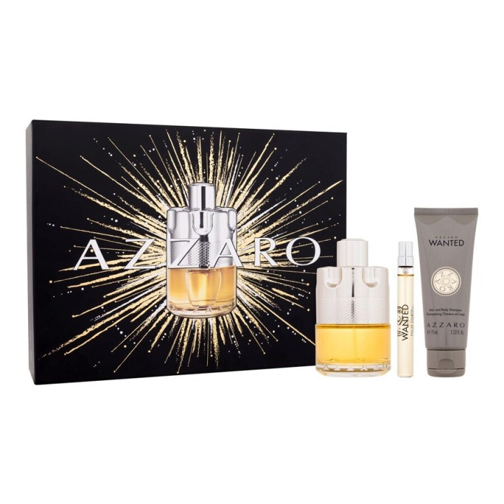 Azzaro Wanted Eau de Toilette V100 + Hair and Body Wash 75ml + Vial 10ml Set 2024 – perfume cream and spray gift set
