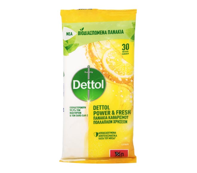 Dettol Liquid Disinfectant Sanitizer Surface Cleaning Wipes with Lemon & Lime Scent, 30pcs