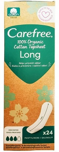 Carefree Organic Panty Liners Long 24s – organic panty liners, long size, eco-friendly
