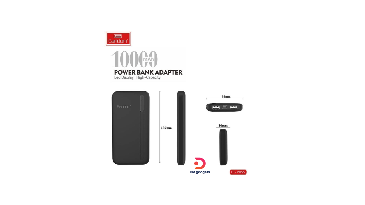 #186B#Earldom®ET-PB55 Power Bank 10,000mAh -Black